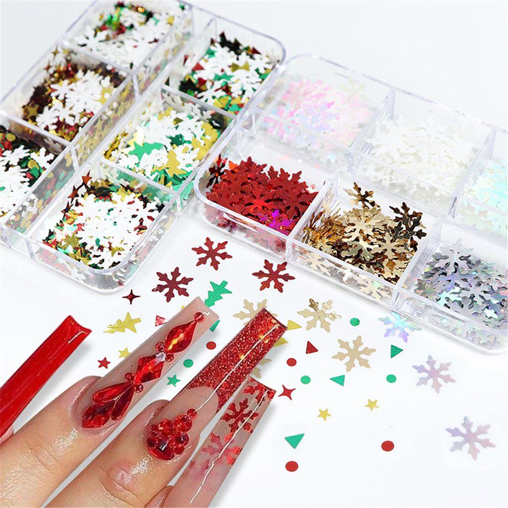 R-flower Stiker Kuku Natal Sparkly Nail Decals DIY Aksesoris Kuku Untuk Dekorasi Nail Art