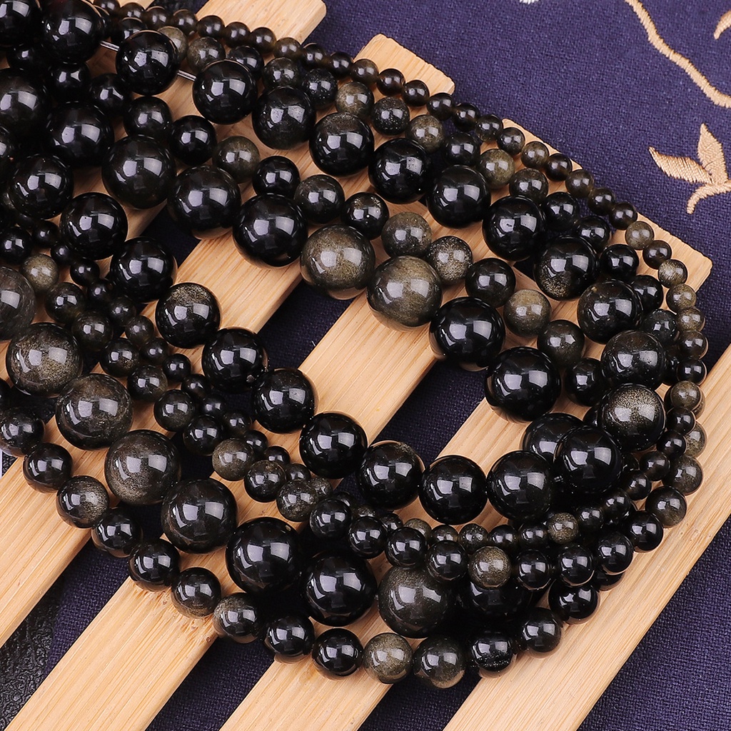 32-89 pcs Hot Jual Natural Golden Obsidian Stone Beads, Diameter 4/6/8/10/12mm, Diameter lubang sekitar 1mm, untuk Membuat Perhiasan DIY Strand