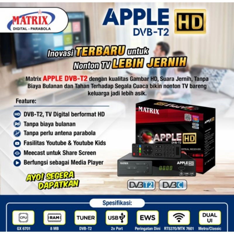 SET TOP BOX MATRIX DVB-T2 APPLE HD PENANGKAP TV DIGITAL RECEIVER TV