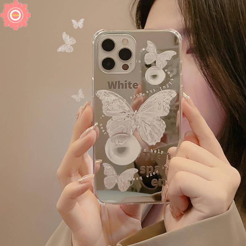 Soft Case Tpu Transparan Cermin Makeup Butterfly Untuk iPhone 7Plus 8Plus XR X XS Max 12 13 11 Pro Max 6 6S Plus 7 8 SE 2020