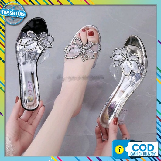 Sandal High Hils Sendal Haihils Wanita  Kekinian Terbaru 2021 He Abbushoes  Us 108 Hak Kaca