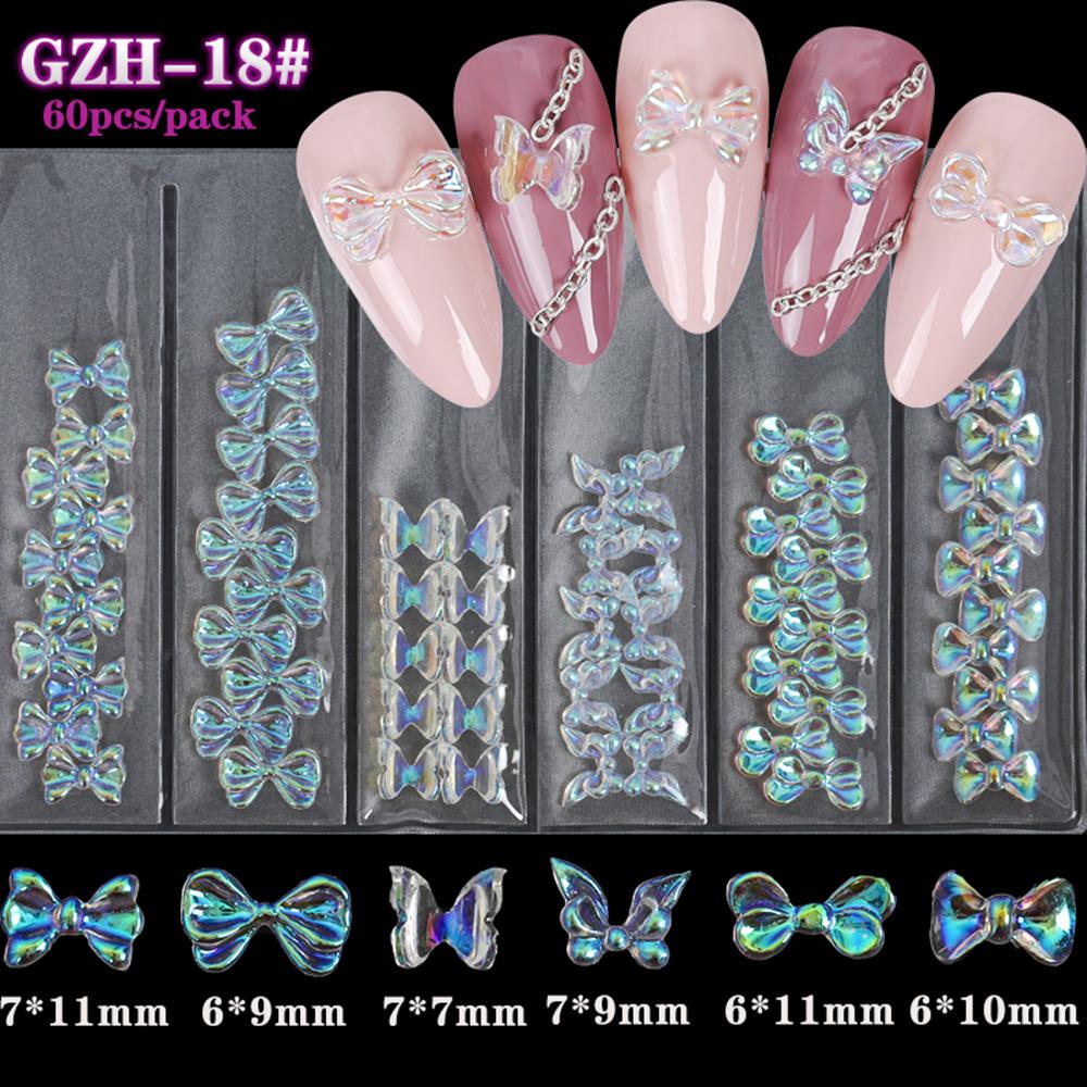 AUGUSTINA Agustin 3D Rose Resin Glazed Flowers Kreatif Berbagai Kupu-Kupu Laser Manicure DIY Tips Kelopak Ikatan Simpul Perhiasan Kuku