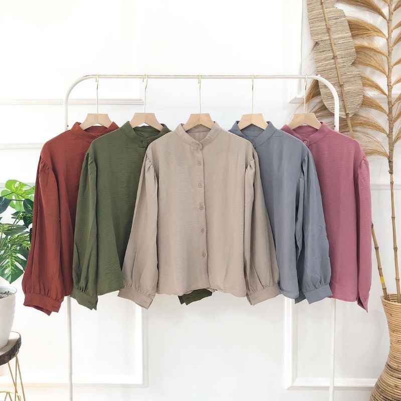 RIVER BLOUSE ONECK LONGSLEEVE / KEMEJA AISA OVERSIZE LENGAN PANJANG BALON / REVA BLOUSE PREMIUM AIRFLOW CRINKLE ini