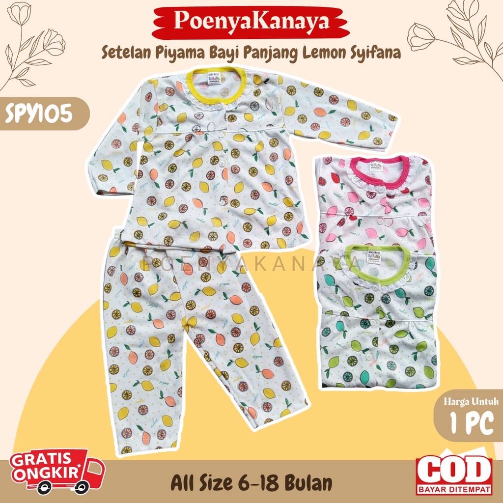 Setelan Baju Bayi Piyama Bayi Panjang Perempuan LEMON Syifana Size 6-18 Bln SPY105