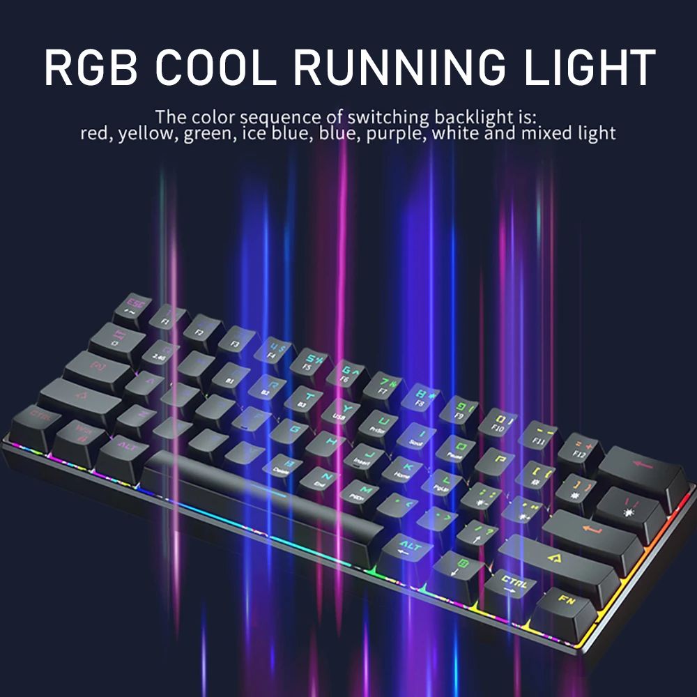 【Beli dua diskon 20%】 Goojodoq Mechanical Keyboard with RGB light 61 Key USB Bluetooth and Wired LED Backlit Axis PBT Mechanical Keyboard Optical Switches