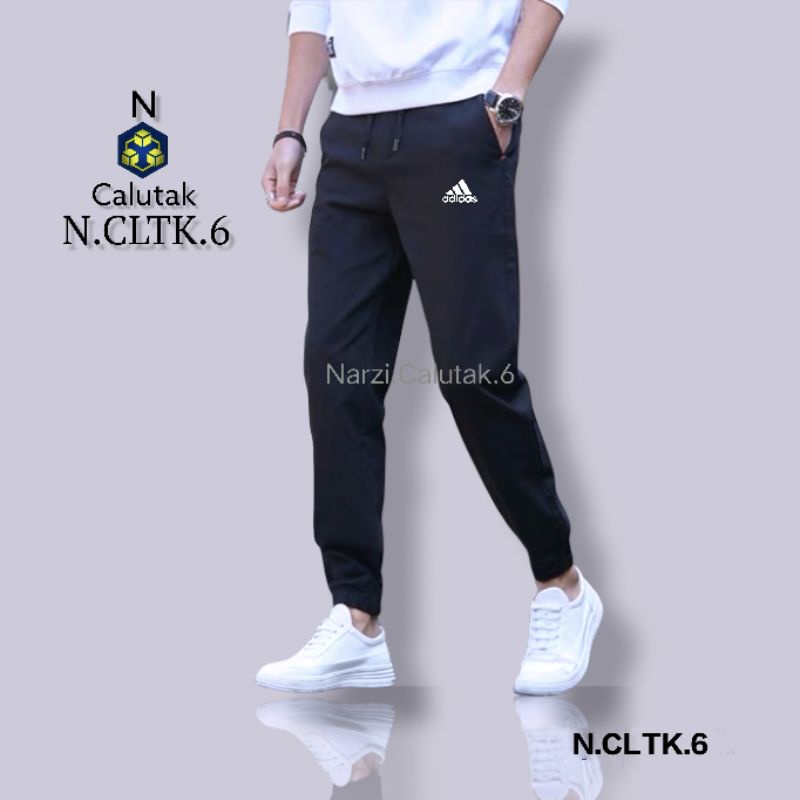 Celana Trening Jogger Olahraga Cewek Cowok Rib Polos Slim Fit