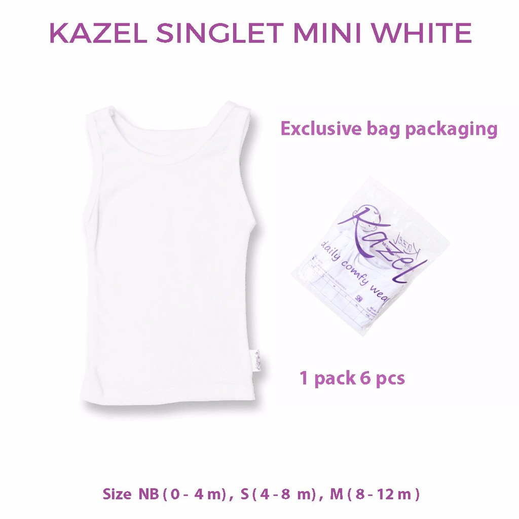 Kazel 3Pc Singlet Putih Adem 0 - 12 Tahun Singlet Warna Putih Anak Kazel x Zebe Half CBKS