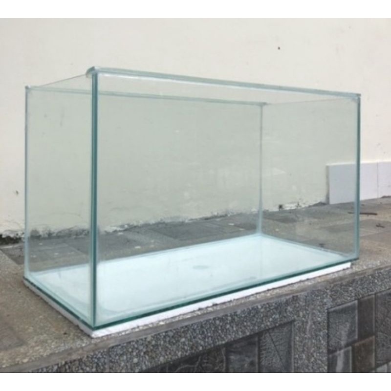 aquarium kaca polos bening / list hitam 60cm