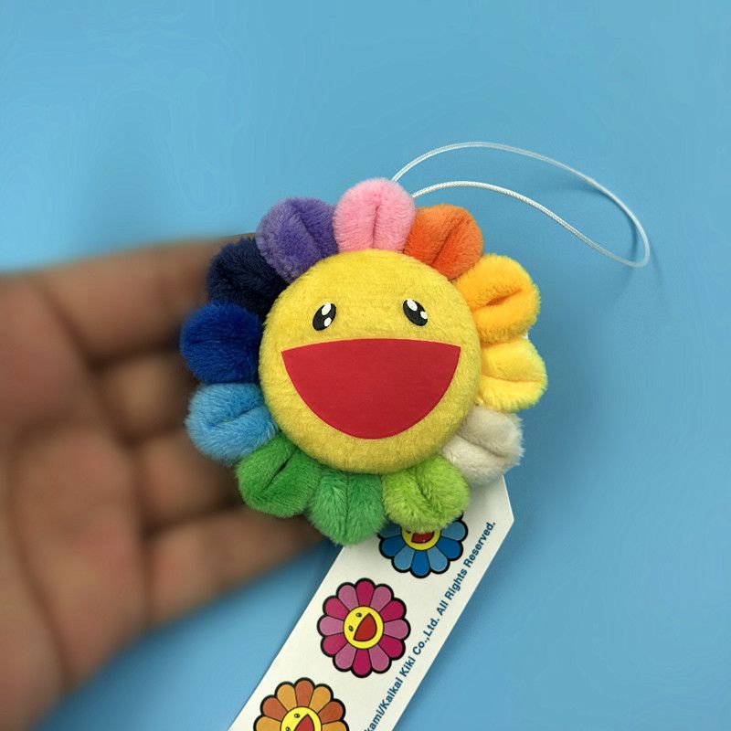 New Flower Takashi Murakami Kiki Kaikai Brooch Rainbow Pin Badge Strap Plush Pendant