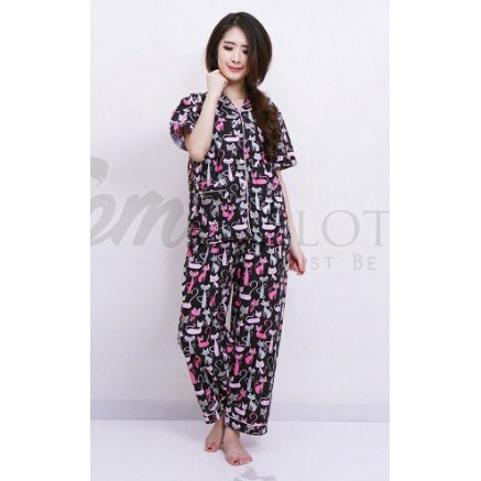 BESS - Piyama CP / Stelan Baju Tidur Murah / Corak BLACK CAT