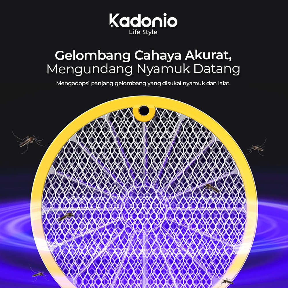 KADONIO 2in1 Raket Nyamuk Listrik Lampu Pengusir Nyamuk Usb Cas Menarik Nyamuk 360° Lampu Ungu Perangkap Nyamuk 1200mAh