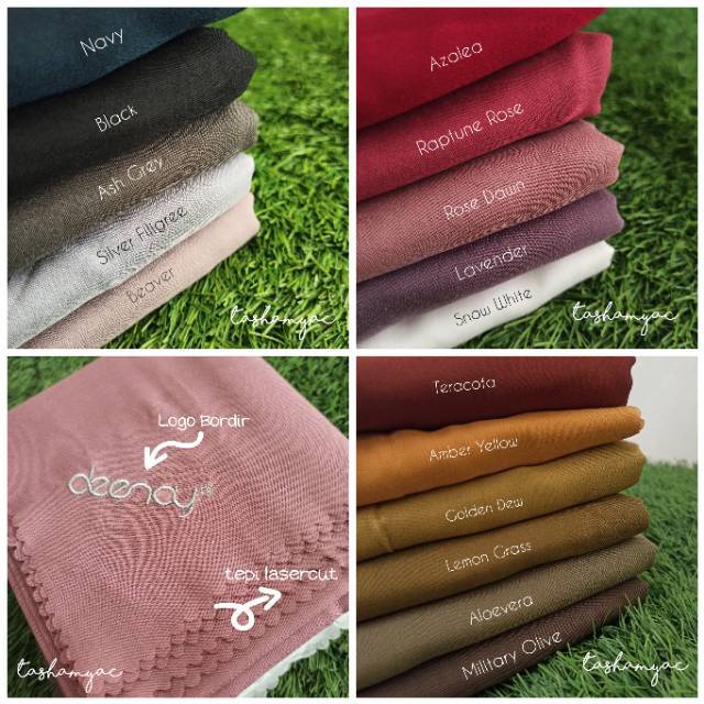 Kerudung Hijab Deenay Liza Voal Plain Polos LASERCUT LOGO BORDIR