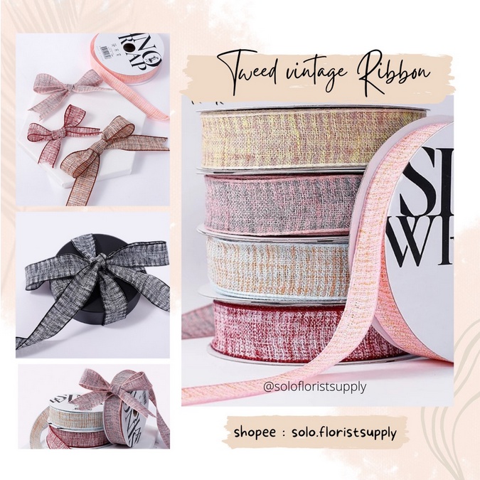 

1ROLL 18YARD TWEED VINTAGE RIBBON LEBAR 2.6CM IMPORT PREMIUM PITA KADO HAMPERS GIFT BOUQUET