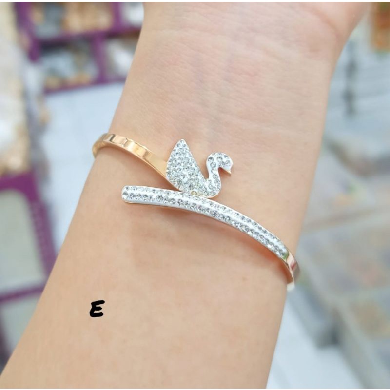 Gelang TITANIUM Bangkok ANGSA rosegold permata zircon elok Lapis emas18k Anti karat&amp;Anti Luntur
