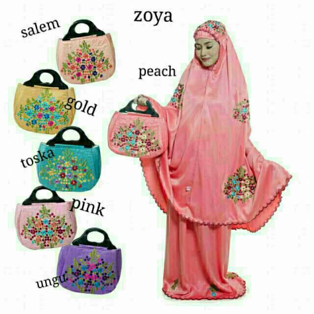 TJA - Mukena Dewasa Sutra Satin ZOYA - Mukena Bordir Handmade - Mukena Jumbo Terlaris