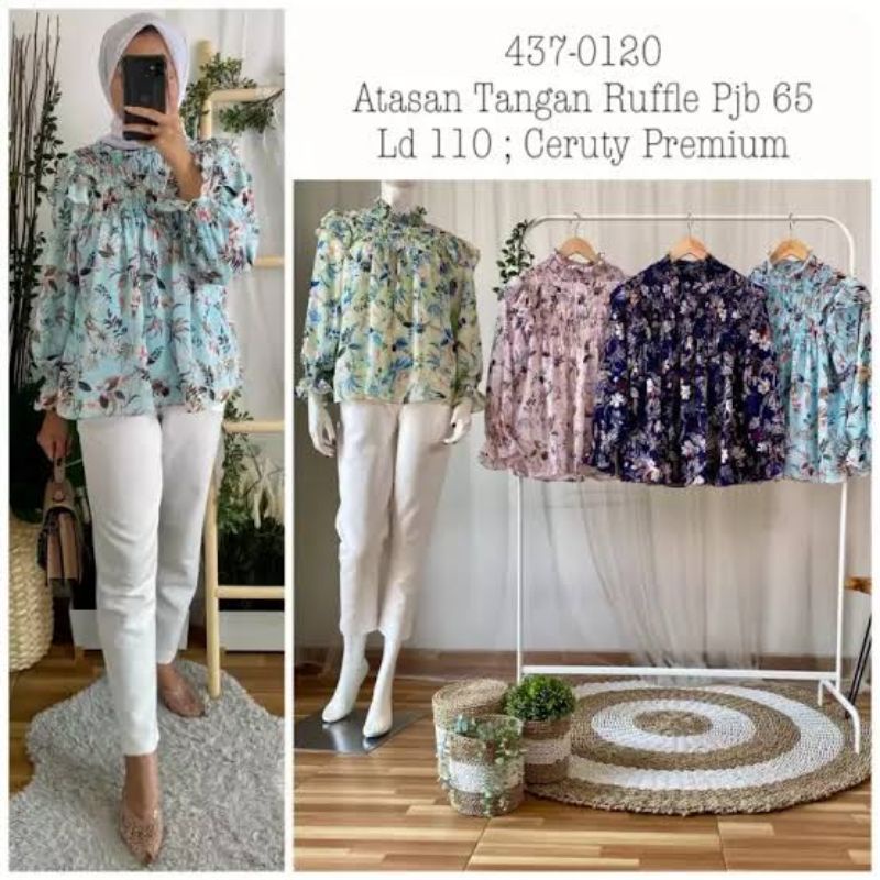 Blouse Blus Wanita Sifon Motif Kembang Bunga Murah