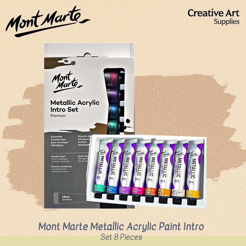 

Metalic Acrylic Paint Mont Marte Cat Akrilik Metalik Intro Set 8x18ml Praktis Siap Pakai