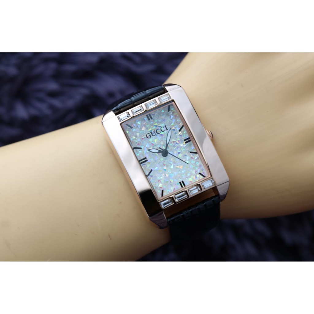 Jam Tangan Wanita Cewek Analog Gucci Diamond Premium Tali Kulit