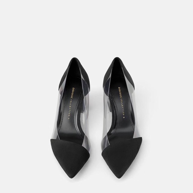 HEELS WANITA ZARA TRANSPARANT HITAM BLACK COD