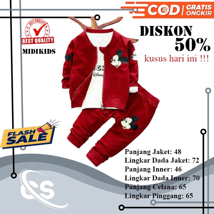 Setelan Jaket Anak  Laki Laki Stelan 3 IN 1 Motif Mickey 2-4 Tahun Set Anak Laki Laki Terbaru Baju A
