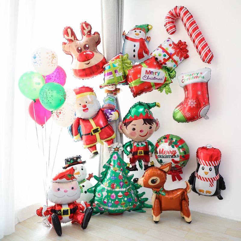 Balon Desain Santa Claus Elk Snowman Bahan Aluminum Film Untuk Dekorasi Rumah