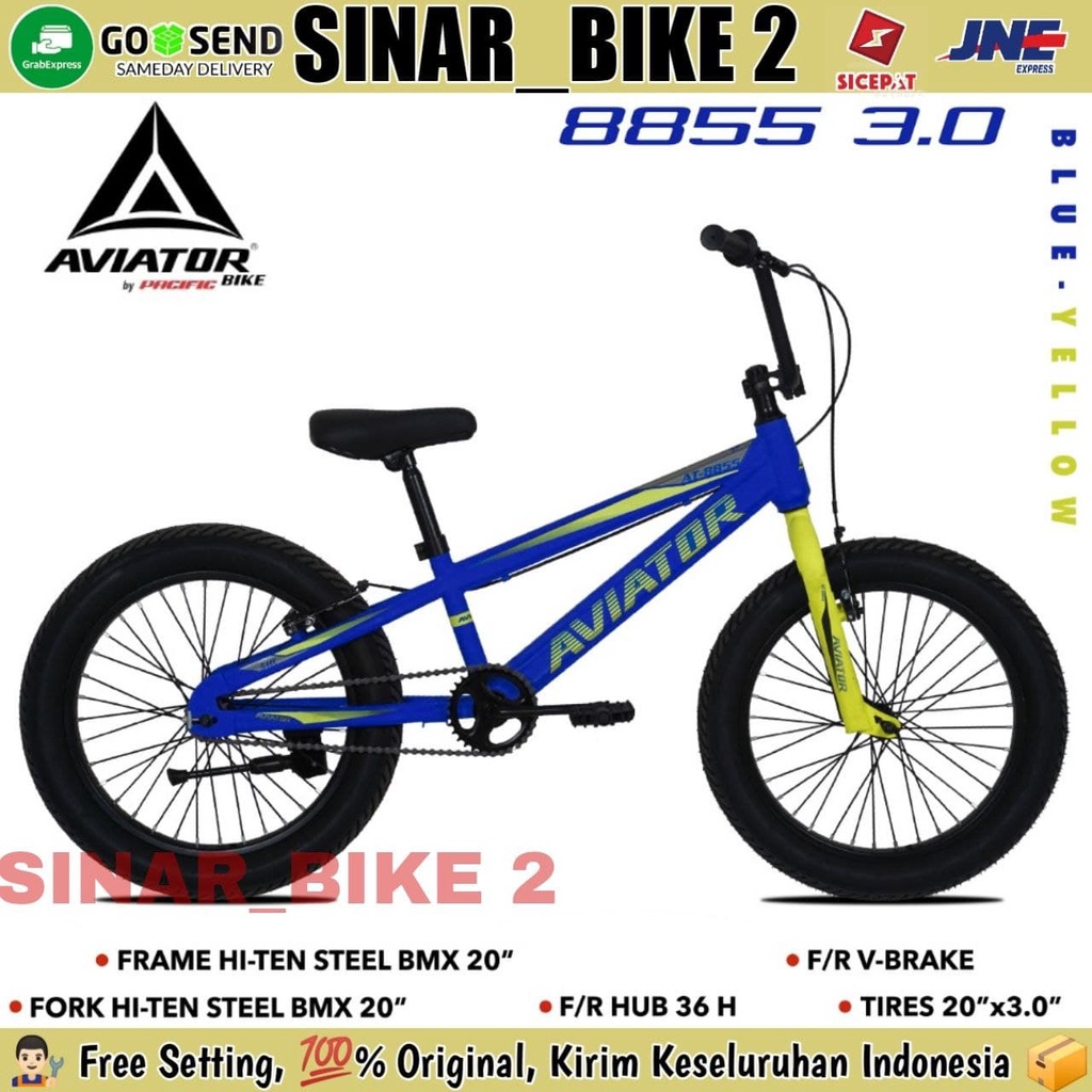 Sepeda Anak Laki BMX 20 Inch AVIATOR 8855 3.0 Ukuran  Ban Jumbo