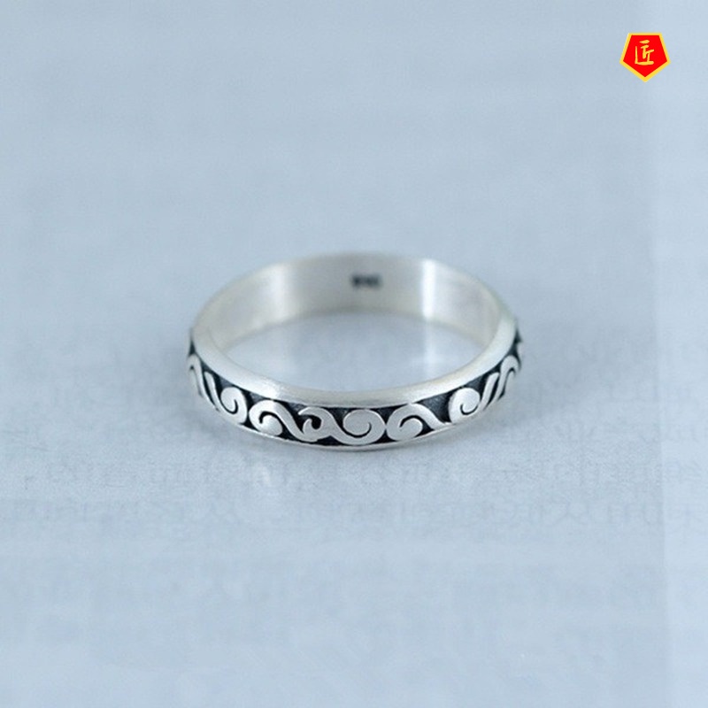 [Ready Stock]S925 Silver Retro Creative Auspicious Cloud Carved Ring