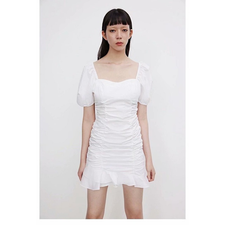 Dress casual import White Wrinkle korea style putih kerut