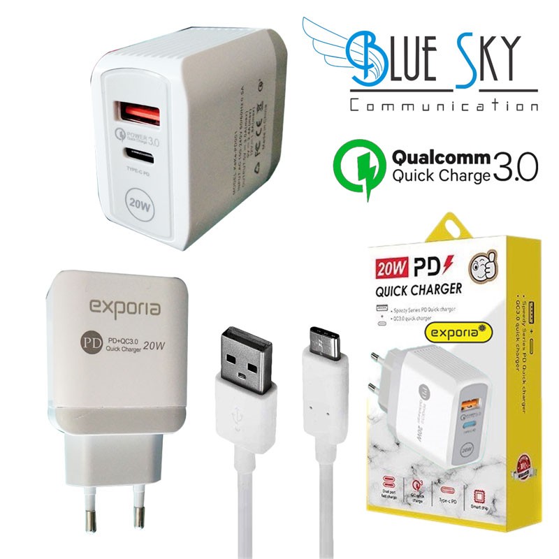 CHARGER EXPORIA PD QC3 20W TYPE C QUALCOMM 3.0 FAST CHARGING