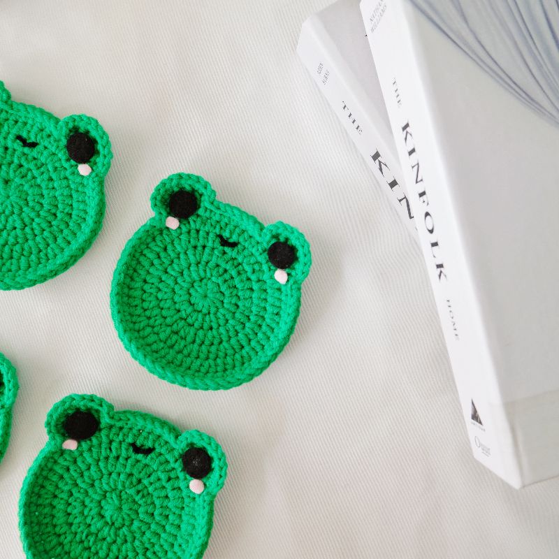 Frog Coaster / Coaster Rajut / Properti Foto / Tatakan Gelas / Tatakan Gelas Rajut / Coaster karakte