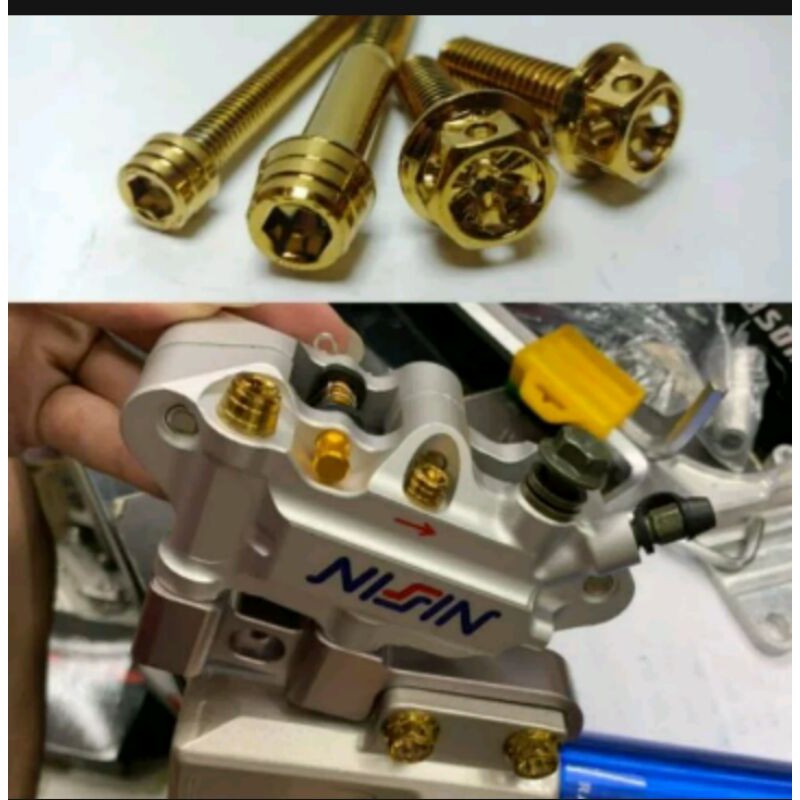 Baut probol breket kaliper monoblock set 2tone dan Gold