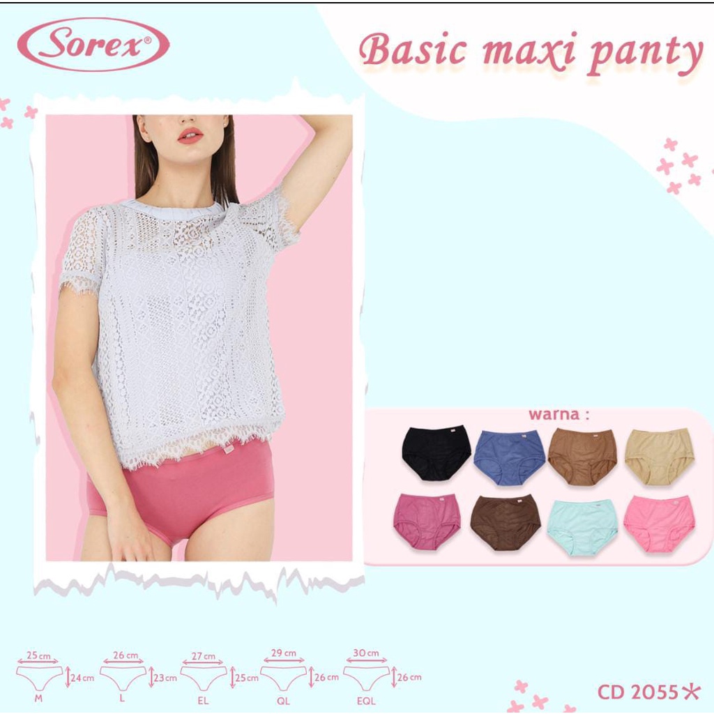 Sorex - 1 pcs Celana Dalam Wanita Basic Maxi Katun Mix Stretch CD 2055 - Pakaian Dalam Wanita