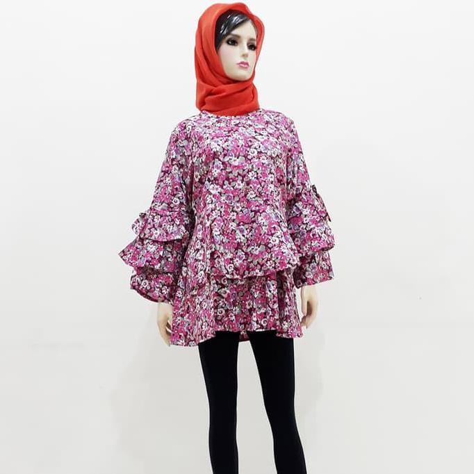 HARGA PROMO TUNIK KATUN JEPANG MOTIF BUNGA WARNA CERAH TANGAN TEROMPET SUSUN BALON TOP BUDGET