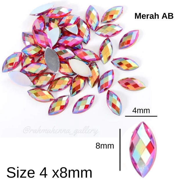 [100pcs]Rhinestone navette merah AB size 3x6mm 4x8mm , aksesoris kuku dan henna