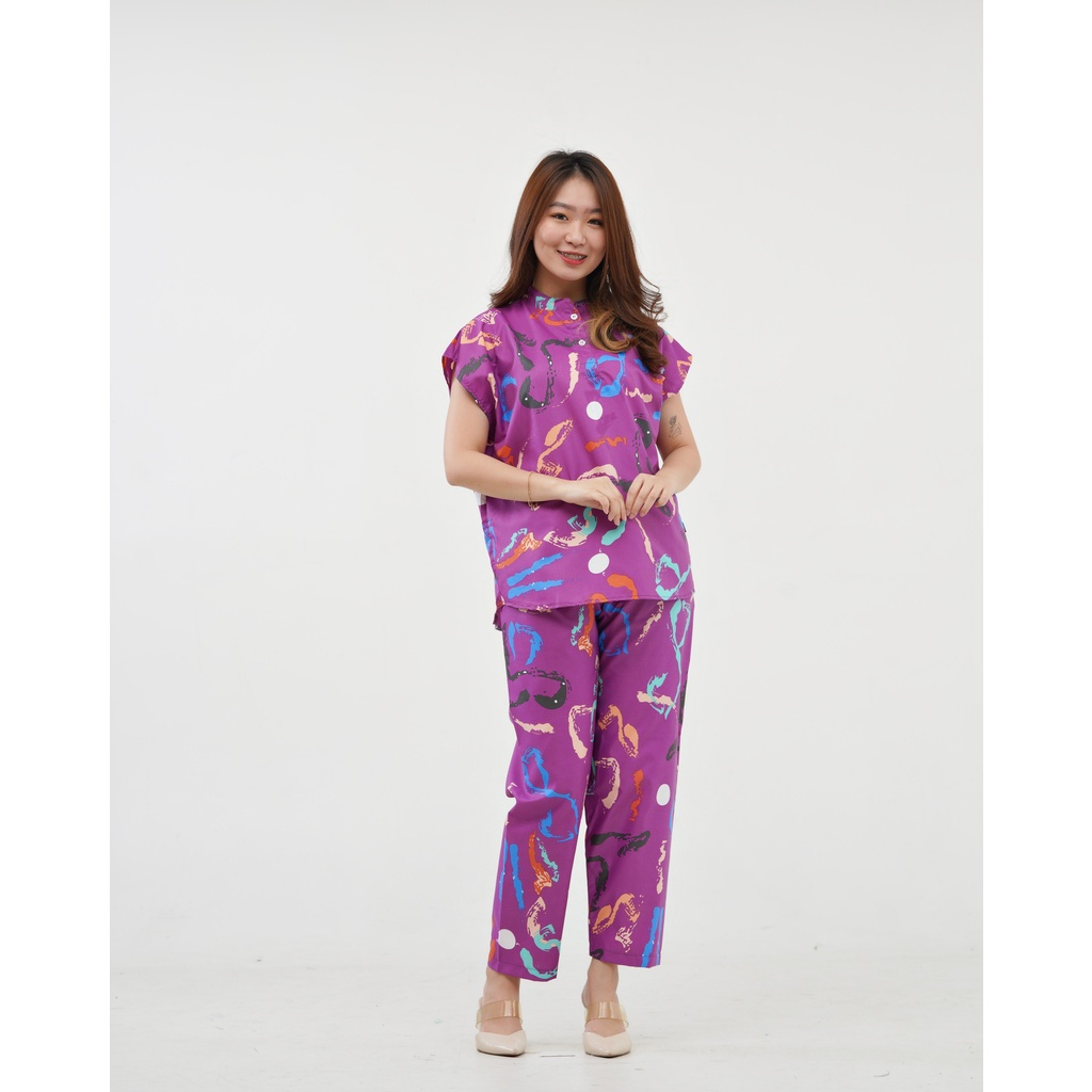 IZANY Piyama Dewasa Daily Set / One Set Aeon all size Lengan Pendek Allsize-HAVANA PURPLE