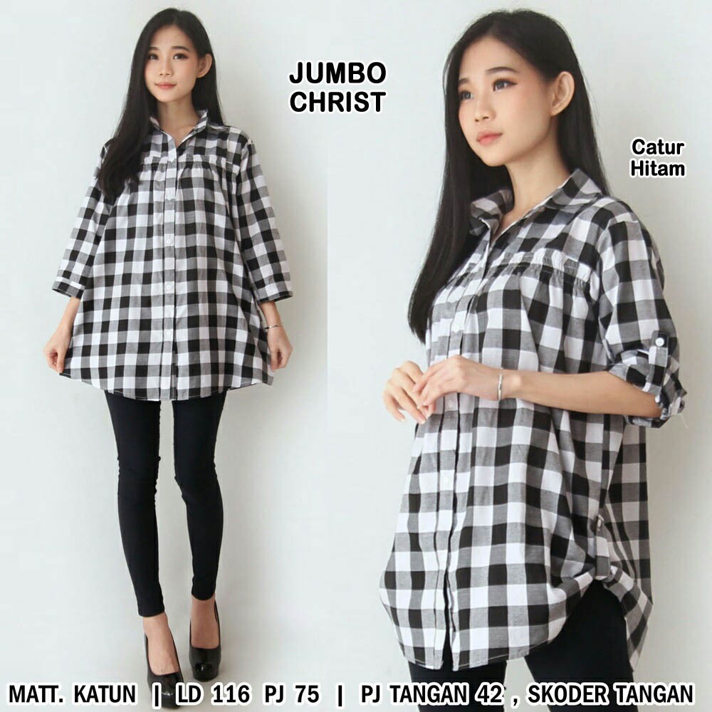 BIGCLO - (COD) LD 116cm Jumbo Christ Kotak Kemeja Oversized Kotak fit to XXXL Bigsize Hitam