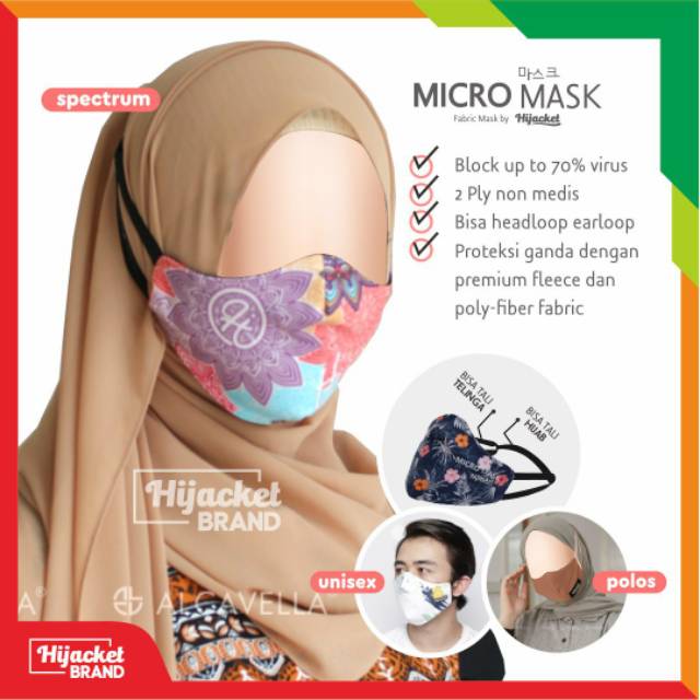 Masker Hijab Kain Motif/ Micromask / Masker Hijacket/Spectrum/Masker Polos