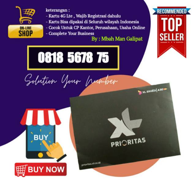 Nomor Cantik XL-Axiata 10 digit pascabayar angka naik 5678 xx