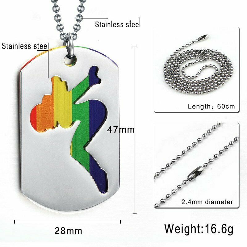 Kalung Rantai Liontin Bendera LGBT Pride Gay Bahan Stainless Steel Warna Pelangi Untuk Pria / Wanita