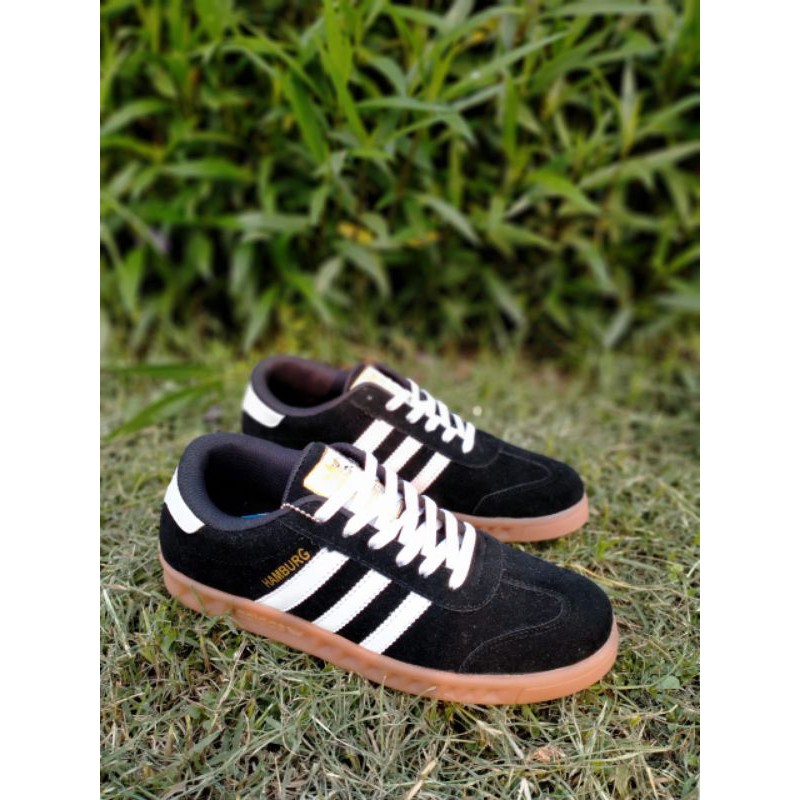 SEPATU ADIDAS HAMBURG HITAM LIS PUTIH SEPATU sekolah kerja dll cewe cowo