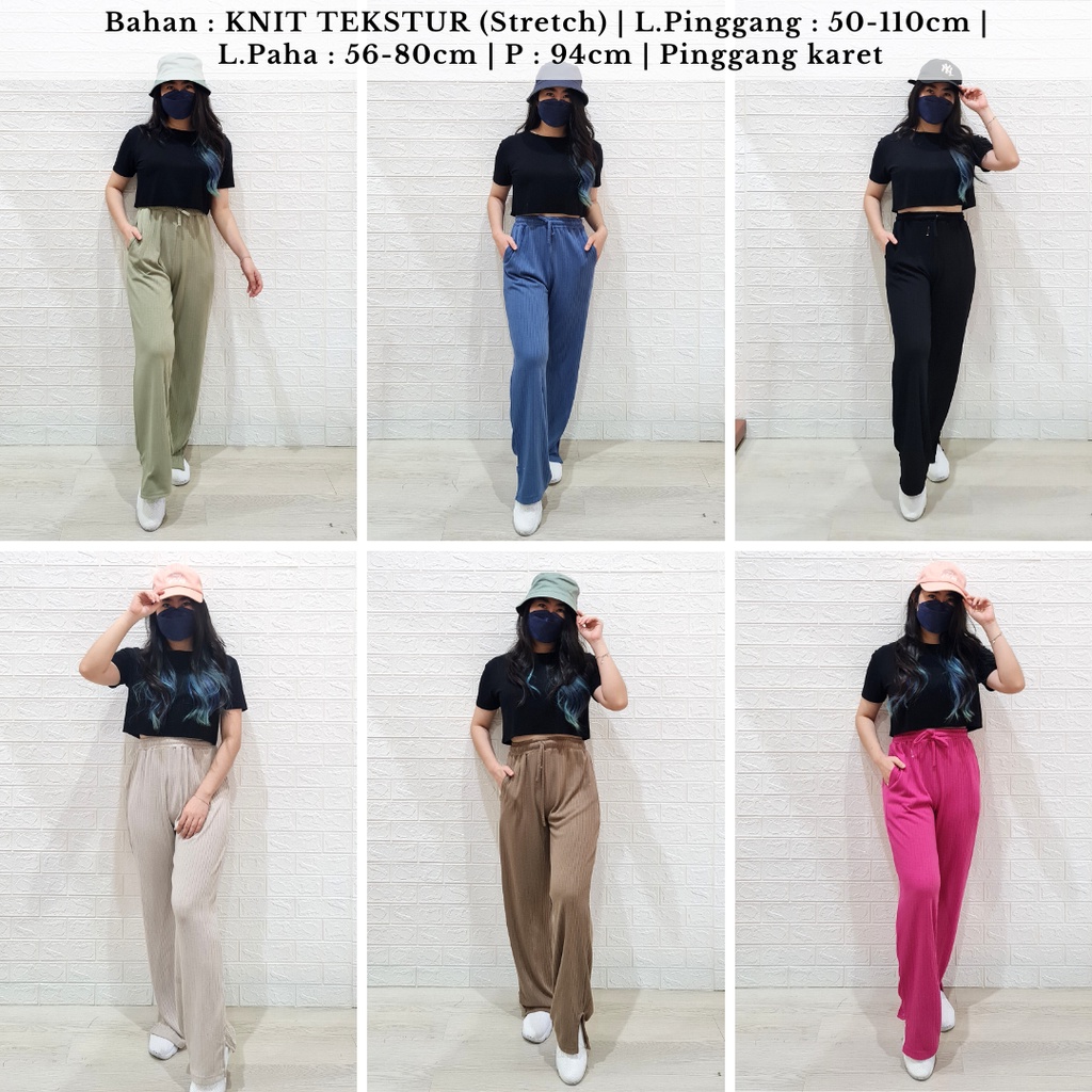 4358 wokah knit long kulot slit pants