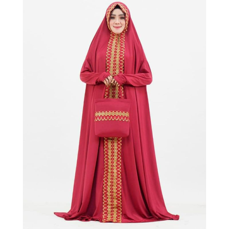 Mukena dubai renda hasna berlengan terusan premium terbaru marun
