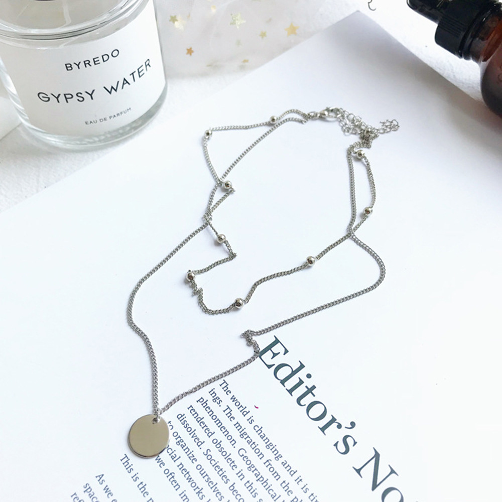 2pcs/set Kalung Rantai Dengan Liontin Koin Bulat Ganda Gaya Korea Untuk Wanita