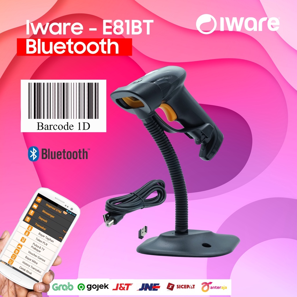 Scanner Barcode 1D Iware E81BT Free Stand - Barcode Scanner Iware E81BT Barcode 1D