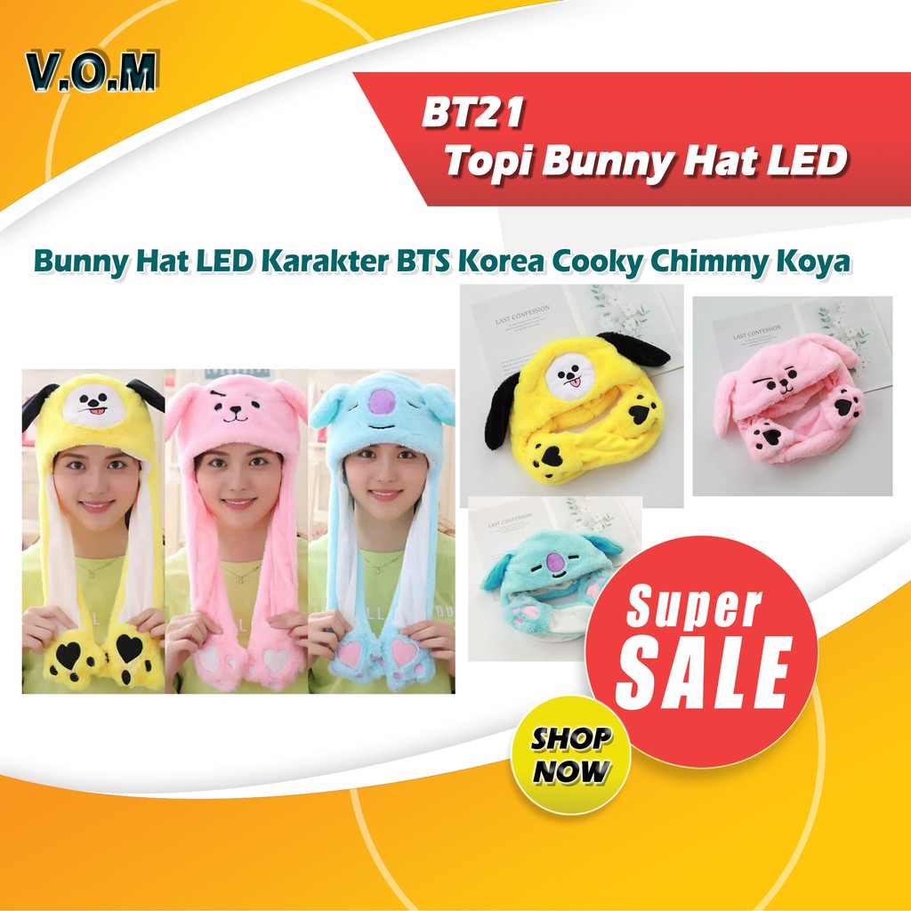 VOM BT21 Topi Bunny Hat LED Karakter BTS Korea Cooky Chimmy Koya 0591