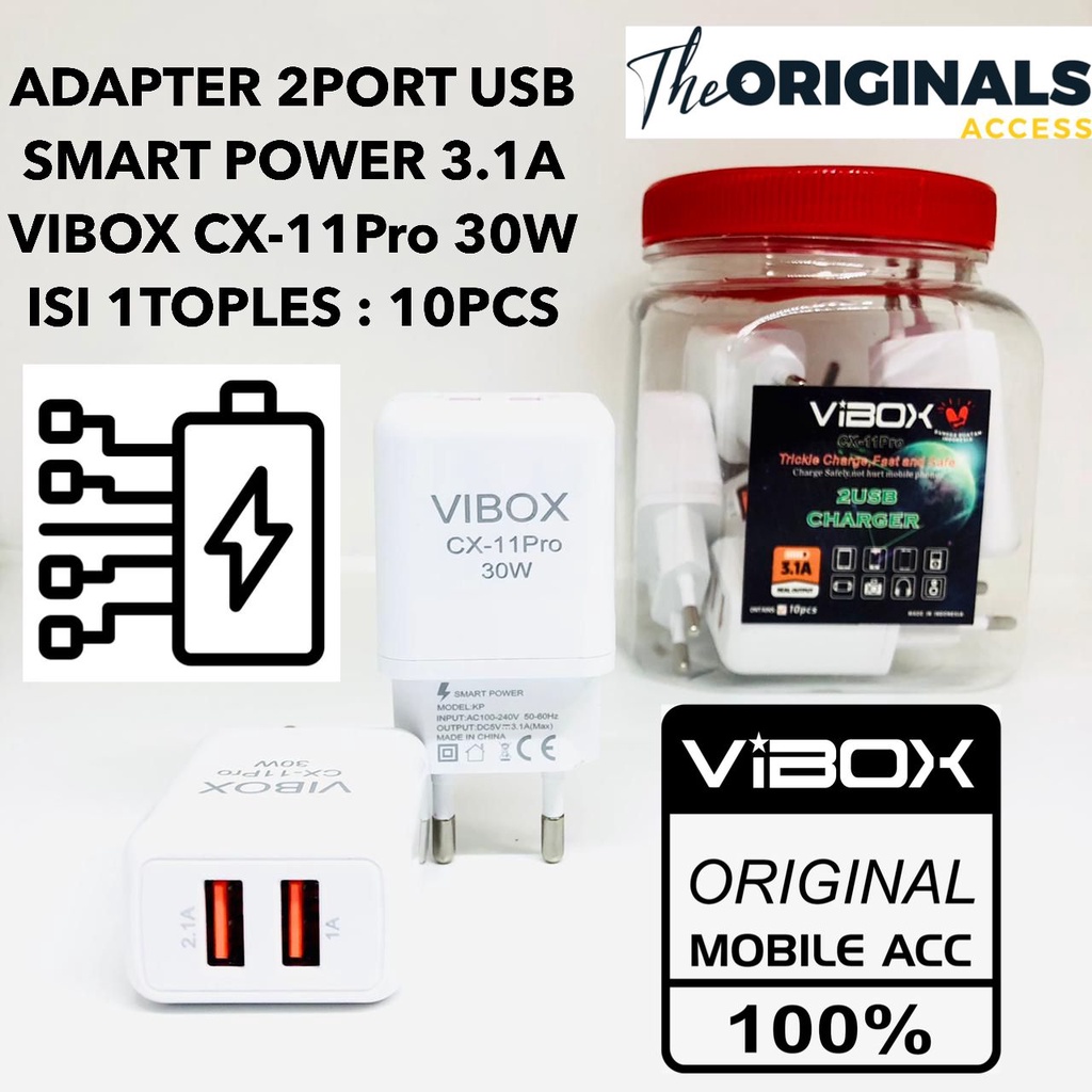 PROMO~1TOPLES 10PCS  BATOK CHARGER VIBOX CX9 UPGRADE TO CX11 Pro 2USB ORIGINAL 2.1A SMART ID PREMIUM IC POWER REAL CAPACITY