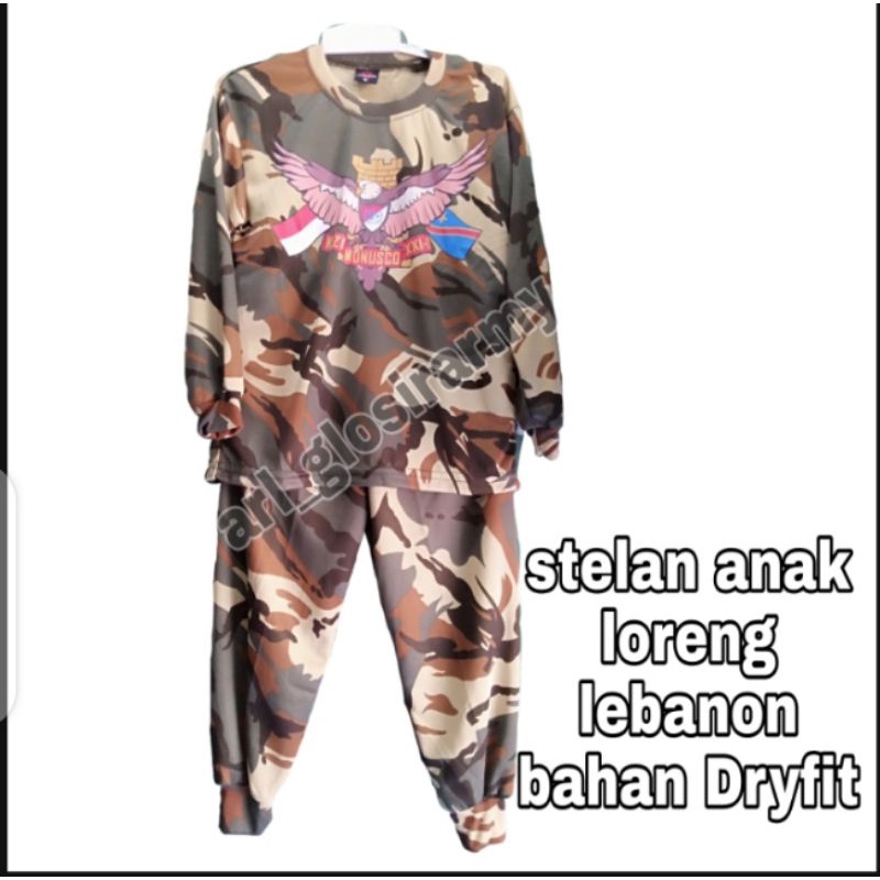 stelan anak loreng LEBANON.kaos anak loreng lebanon bahan Dryfit.