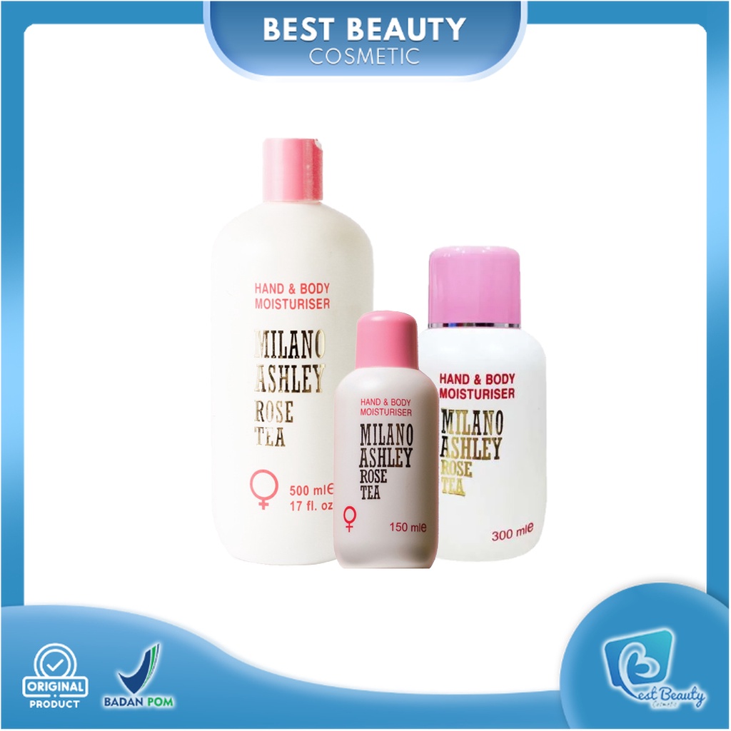 ★ BB ★ MILANO ASHLEY Rose Tea Hand &amp; Body Lotion Moisturiser - 150ml - 300ml - 500ml - Musk By Milano Ashley