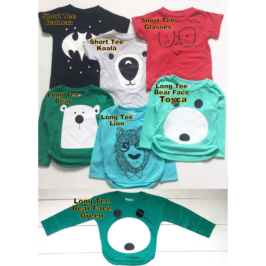 Baju Kaos Anak Lengan Panjang Pendek Hijau Tosca Merah Abu Hitam