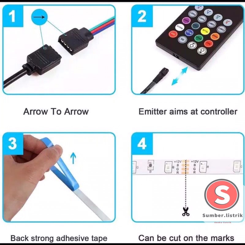 LAMPU LED  STRIP 5050 5M 10m RGB REMOT SENSOR MUSIC  IP65 10M 20M AC 220V + ADAPTOR + REMOTE 5050 (LAMPU TIKTOK)